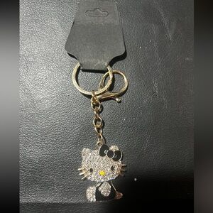 Black & Silver Hello Kitty Keychain | Bedazzled Gem Charm | Gold crystal Kawaii